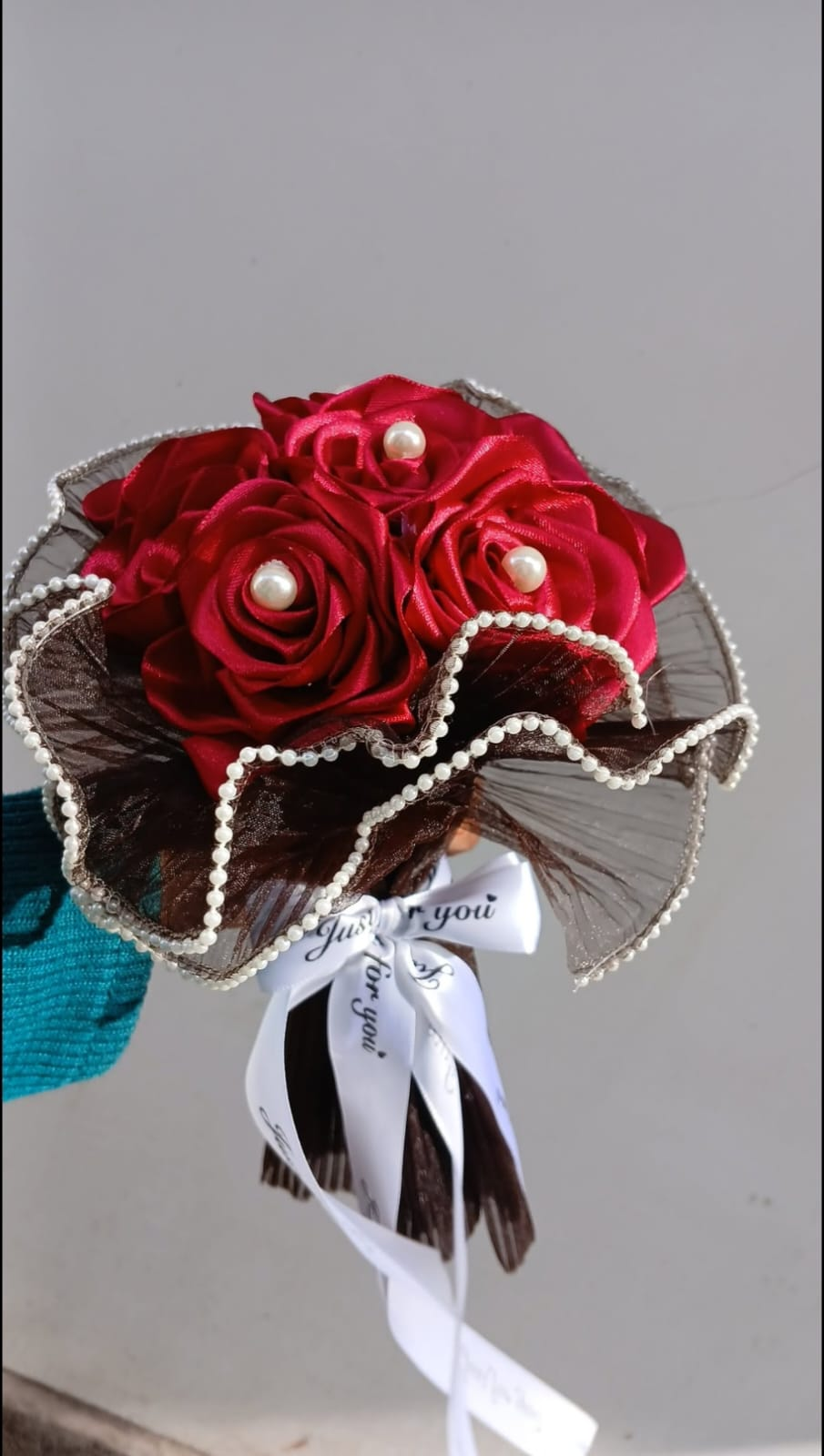 Classic red rose bouquet with pearl details